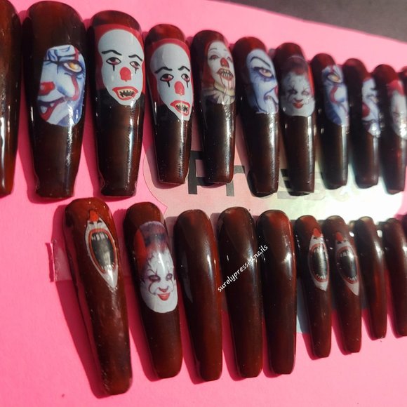 Bloody Rust Red Clown It Xl Ballerina Press on Nails Halloween - Picture 3 of 3